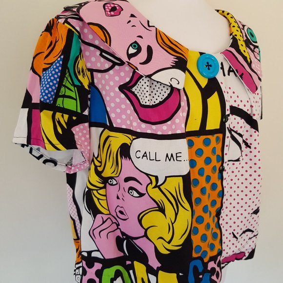 Unique Handmade Button Through Cartoon Short Crop Blouse Top Cosplay Relaxed Fit - Picture 11 of 12